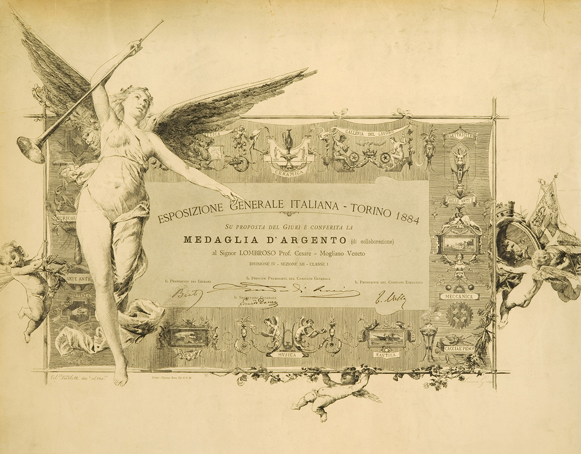 Onoreficienze a Cesare Lombroso - Diploma 1884